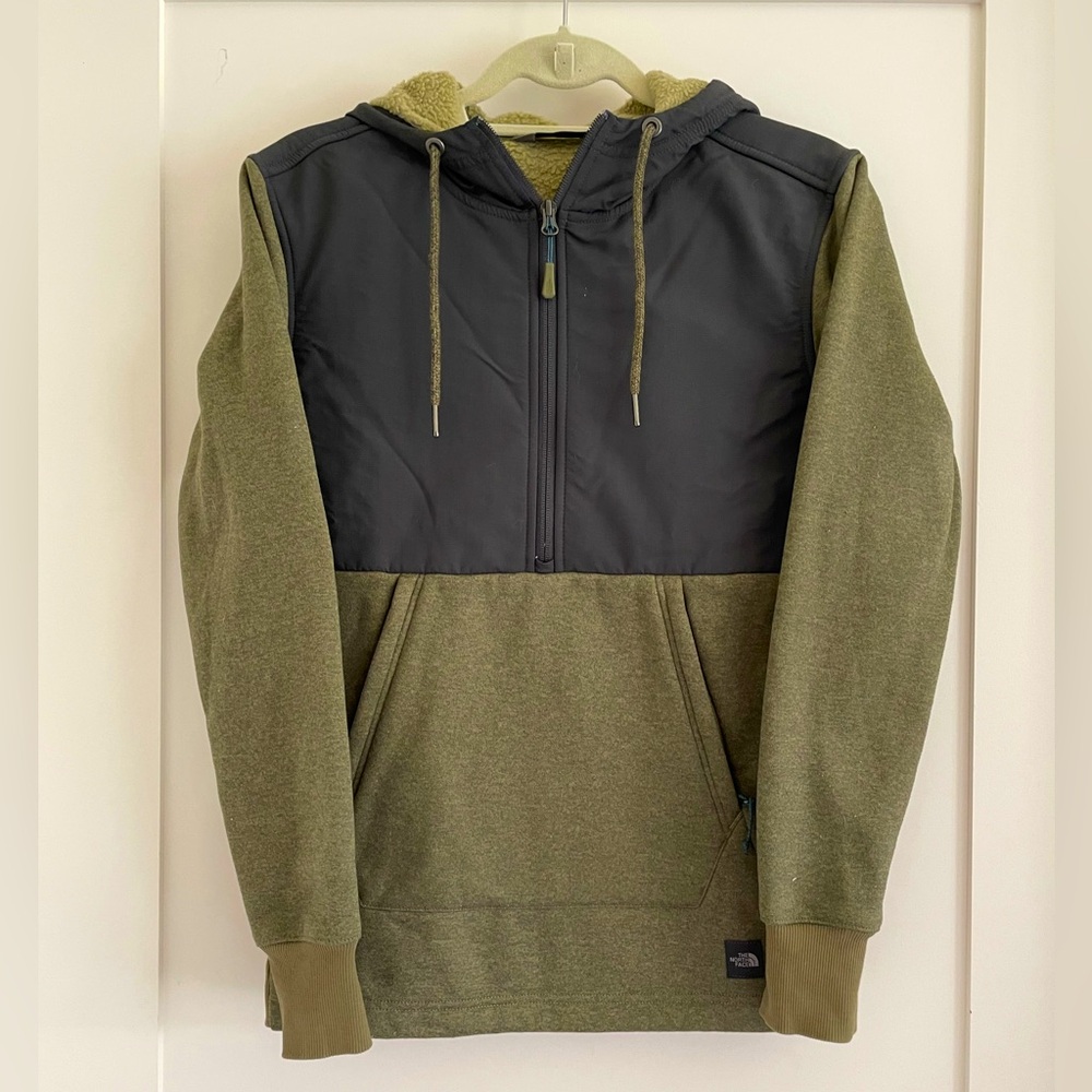 EUC The North Face Olive Quarter Zip Hoodie Jacket, Small